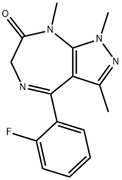 4-(2-フルオロフェニル)-6,8-ジヒドロ-1,3,8-トリメチルピラゾロ[3,4-e][1,4]ジアゼピン-7(1H)-オン 化学構造式