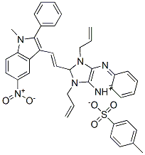 1,3-diallyl-2-[2-(1-methyl-5-nitro-2-phenylindol-3-yl)vinyl]-1H-imidazo[4,5-b]quinoxalinium toluene-p-sulphonate 结构式