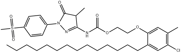 [[4,5-ジヒドロ-4-メチル-1-[4-(メチルスルホニル)フェニル]-5-オキソ-1H-ピラゾール]-3-イル]カルバミド酸2-(4-クロロ-5-メチル-2-テトラデシルフェノキシ)エチル 化学構造式