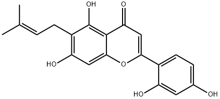 2-(2,4-Dihydroxyphenyl)-5,7-dihydroxy-6-(3-methyl-2-butenyl)-4H-1-benzopyran-4-one Structure