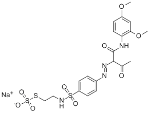 チオ硫酸S-[2-[[[4-[[1-[[(2,4-ジメトキシフェニル)アミノ]カルボニル]-2-オキソプロピル]アゾ]フェニル]スルホニル]アミノ]エチル]O-ナトリウム 化学構造式