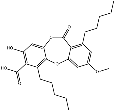 8-ヒドロキシ-3-メトキシ-11-オキソ-1,6-ジペンチル-11H-ジベンゾ[b,e][1,4]ジオキセピン-7-カルボン酸 化学構造式