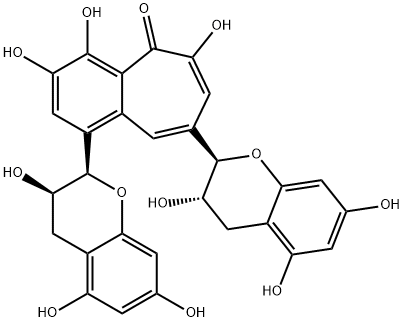 1-[(2S,3S)-3,4-Dihydro-3,5,7-trihydroxy-2H-1-benzopyran-2-yl]-8-[(2R,3S)-3,4-dihydro-3,5,7-trihydroxy-2H-1-benzopyran-2-yl]-3,4,6-trihydroxy-5H-benzocyclohepten-5-one 结构式