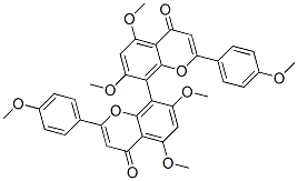 (+)-5,5',7,7'-テトラメトキシ-2,2'-ビス(4-メトキシフェニル)-[8,8'-ビ(4H-1-ベンゾピラン)]-4,4'-ジオン 化学構造式