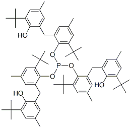Phosphorous acid tris[2-[2-hydroxy-3-(1,1-dimethylethyl)-5-methylbenzyl]-6-(1,1-dimethylethyl)-4-methylphenyl] ester Structure