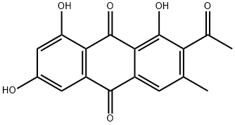 2-アセチル-1,6,8-トリヒドロキシ-3-メチルアントラキノン 化学構造式