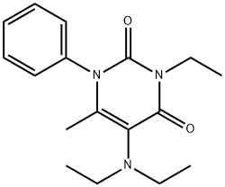 5-(ジエチルアミノ)-3-エチル-6-メチル-1-フェニルウラシル 化学構造式