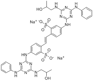 disodium 4,4'-bis[[6-anilino-4-[(2-hydroxypropyl)amino]-1,3,5-triazin-2-yl]amino]stilbene-2,2'-disulphonate Struktur