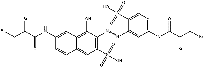 6-(2,3-dibromopropionamido)-3-[[5-(2,3-dibromopropionamido)-2-sulphophenyl]azo]-4-hydroxynaphthalene-2-sulphonic acid  Struktur