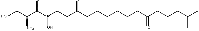 (2S)-2-アミノ-N,3-ジヒドロキシ-N-(3,10-ジオキソ-14-メチルペンタデシル)プロパンアミド 化学構造式