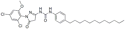 N-[[1-(2,4-ジクロロ-6-メトキシフェニル)-4,5-ジヒドロ-5-オキソ-1H-ピラゾール]-3-イル]-N'-(4-ドデシルフェニル)尿素 化学構造式