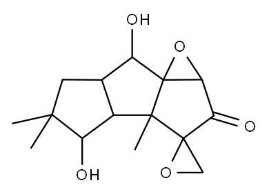 (3S,7aR)-3aα,5,5-トリメチル-4β,7α-ジヒドロキシ-1aβ,2,3bβ,4,5,6,6aβ,7-オクタヒドロスピロ[シクロペンタ[4,5]ペンタレノ[1,6a-b]オキシレン-3(3aH),2'-オキシラン]-2-オン 化学構造式
