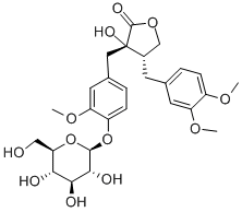 (3S,4S)-4-[(3,4-ジメトキシフェニル)メチル]-3-[[4-(β-D-グルコピラノシルオキシ)-3-メトキシフェニル]メチル]-4,5-ジヒドロ-3-ヒドロキシフラン-2(3H)-オン 化学構造式