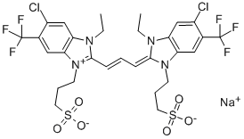2-(3-(5-CHLORO-1-SULFO PROPYL-3-ETHYL-6-TRIFLUOROMETHYL-2-BENZIMIDAZOLINYLIDENE) PROPENYL)-5-CHLORO-3-ETHYL-1-SULFOPROPYL-6-TRIFLUOROMETHYL BENZIMIDAZOLIUM HYDROXIDE, INNER SALT, SODIUM SALT Struktur