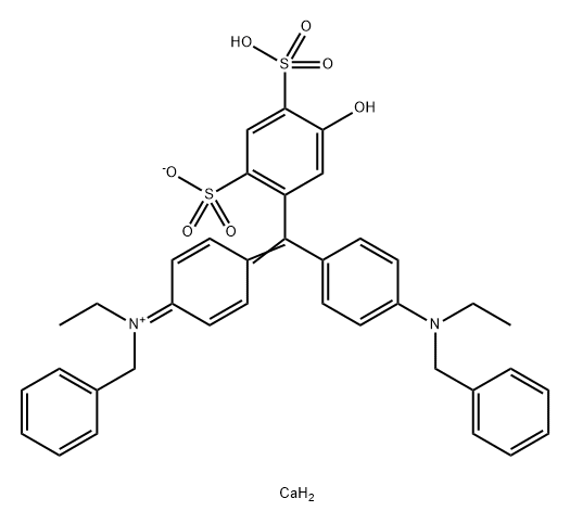 ビス[2-ヒドロキシ-5-スルホナト-4-[[4-[(ベンジル)エチルイミニオ]-2,5-シクロヘキサジエン-1-イリデン][4-[ベンジル(エチル)アミノ]フェニル]メチル]ベンゼンスルホン酸]カルシウム 化学構造式