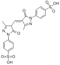 p-[4-[[1,5-dihydro-3-methyl-5-oxo-1-(4-sulphophenyl)-4H-pyrazol-4-ylidene]methyl]-4,5-dihydro-3-methyl-5-oxo-1H-pyrazol-1-yl]benzenesulphonic acid 结构式
