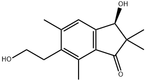 [R,(-)]-2,3-ジヒドロ-3-ヒドロキシ-6-(2-ヒドロキシエチル)-2,2,5,7-テトラメチル-1H-インデン-1-オン 化学構造式