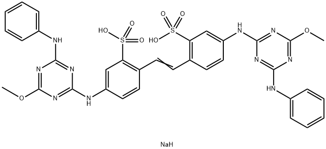 2,2'-(1,2-エテンジイル)ビス[5-[[4-メトキシ-6-(フェニルアミノ)-1,3,5-トリアジン-2-イル]アミノ]ベンゼンスルホン酸ナトリウム] 化学構造式