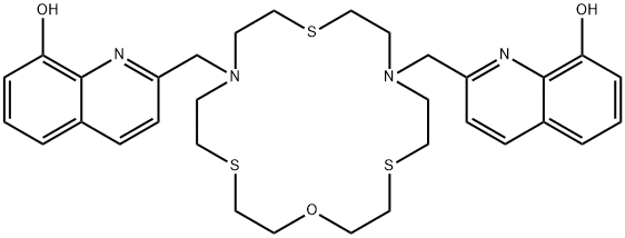 2,2′-(1-オキサ-4,10,16-トリチア-7,13-ジアザシクロオクタデカン-7,13-ジイル)ビス(メチレン)ビス(8-キノリノール) 化学構造式