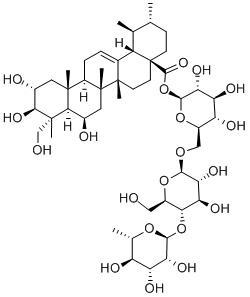 (4R)-2α,3β,6β,23-テトラヒドロキシウルサ-12-エン-28-酸[6-O-[4-O-(6-デオキシ-α-L-マンノピラノシル)-β-D-グルコピラノシル]-β-D-グルコピラノシル] 化学構造式
