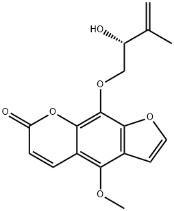 (-)-9-(2-ヒドロキシ-3-メチル-3-ブテニルオキシ)-4-メトキシ-7H-フロ[3,2-g][1]ベンゾピラン-7-オン 化学構造式