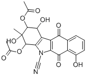 (1S)-2β,4α-ジアセトキシ-1α,3α,7-トリヒドロキシ-3-メチル-6,11-ジオキソ-1,2,3,4,6,11-ヘキサヒドロ-5H-ベンゾ[b]カルバゾール-5-カルボニトリル 化学構造式