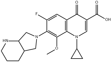 1-环丙基-7-(2,8-二氮杂双环[4.3.0]壬烷-8-基)-6-氟-8-甲氧基-4-氧代喹啉-3-甲酸 结构式