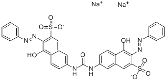 7,7'-(カルボニルジイミノ)ビス[4-ヒドロキシ-3-(フェニルアゾ)-2-ナフタレンスルホン酸]二ナトリウム 化学構造式