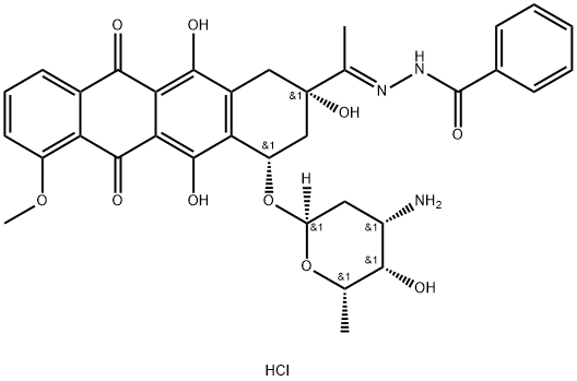 Benzoesure, [1-[4-[(3-Amino-2,3,6-trideoxy-α-L-lyxo-hexopyranosyl)oxy]-1,2,3,4,6,11-hexahydro-2,5,12-trihydroxy-7-methoxy-6,11-dioxo-2-naphthacenyl]ethyliden]hydrazid, Monohydrochlorid, (2S-cis)-