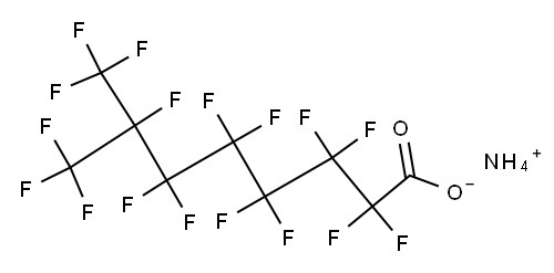 2,2,3,3,4,4,5,5,6,6,7,8,8,8-テトラデカフルオロ-7-(トリフルオロメチル)オクタン酸アンモニウム 化学構造式