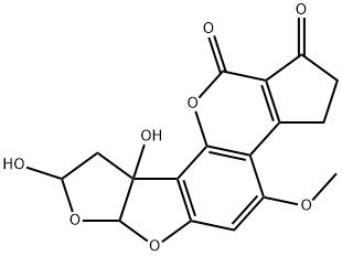 2,3,6a,8,9,9a-ヘキサヒドロ-8,9a-ジヒドロキシ-4-メトキシシクロペンタ[c]フロ[3',2':4,5]フロ[2,3-h][1]ベンゾピラン-1,11-ジオン 化学構造式