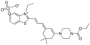 2-[3-[3-[4-(ethoxycarbonyl)piperazin-1-yl]-5,5-dimethylcyclohex-2-en-1-ylidene]prop-1-enyl]-3-ethylbenzothiazolium perchlorate Structure