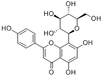 2-(4-ヒドロキシフェニル)-5,7-ジヒドロキシ-8-(β-D-グルコピラノシル)-4H-1-ベンゾピラン-4-オン 化学構造式