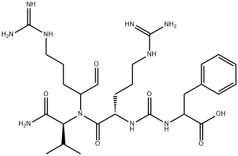 Nα-[N2-[[(1-カルボキシ-2-フェニルエチル)アミノ]カルボニル]-L-アルギニル]-N-[4-[(アミノイミノメチル)アミノ]-1-ホルミルブチル]-L-バリンアミド 化学構造式