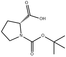 N-(tert-ブトキシカルボニル)-D-プロリン 化学構造式