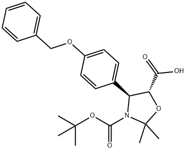 (4S,5R)-2,2-ジメチル-4-[4-(フェニルメトキシ)フェニル]-3,5-オキサゾリジン二カルボン酸3-(1,1-ジメチルエチル)エステル 化学構造式