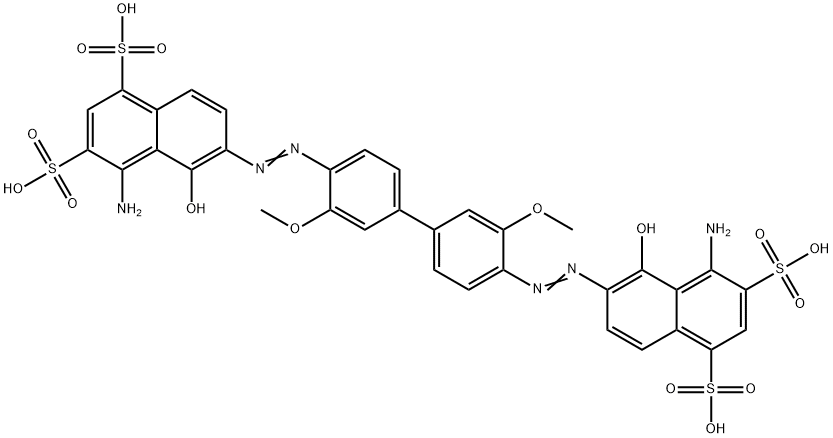 6,6'-[[3,3'-ジメトキシ[1,1'-ビフェニル]-4,4'-ジイル]ビス(アゾ)]ビス[4-アミノ-5-ヒドロキシ-1,3-ナフタレンジスルホン酸] 化学構造式