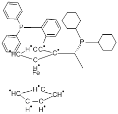 (1R)-1-[(1R)-1-(二环己基膦)乙基]-2-[2-(二苯基膦)苯基]二茂铁, 388079-60-5, 结构式