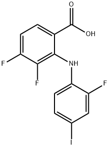 2-(2-フルオロ-4-ヨードアニリノ)-3,4-ジフルオロ安息香酸 化学構造式