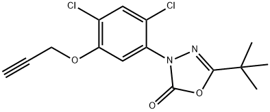 3-[2,4-ジクロロ-5-(2-プロピニルオキシ)フェニル]-5-(1,1-ジメチルエチル)-1,3,4-オキサジアゾール-2(3H)-オン 化学構造式