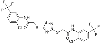 2-{[3-({2-[2-chloro-5-(trifluoromethyl)anilino]-2-oxoethyl}sulfanyl)-1,2,4-thiadiazol-5-yl]sulfanyl}-N-[2-chloro-5-(trifluoromethyl)phenyl]acetamide Structure
