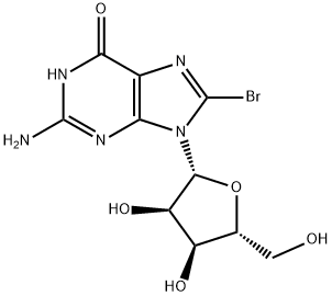 2-アミノ-8-ブロモ-9-(β-D-リボフラノシル)-9H-プリン-6-オール 化学構造式