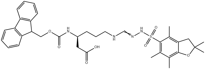 N-芴甲氧羰基-N'-(2,2,4,6,7-五甲基二氢苯并呋喃-5-磺酰基)-L-高精氨酸 结构式