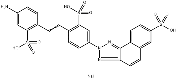 2-[4-[2-(4-氨基-2-磺苯基)乙烯基]-3-磺苯基]-2H-萘并[1,2-D]三唑-5-磺酸三钠盐, 40301-09-5, 结构式