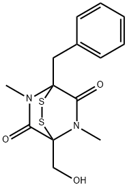 (-)-1-Hydroxymethyl-5,7-dimethyl-4-benzyl-2,3-dithia-5,7-diazabicyclo[2.2.2]octane-6,8-dione 结构式