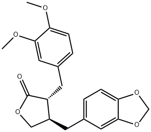 2(3H)-Furanone, 4-(1,3-benzodioxol-5-ylmethyl)-3-((3,4-dimethoxyphenyl )methyl)dihydro-, (3R-trans)- Structure