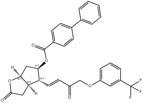 [1,1'-ビフェニル]-4-カルボン酸(E)-2-オキソ-4-(3-オキソ-4-(3-(トリフルオロメチル)フェノキシ)ブト-1-エン-1-イル)ヘキサヒドロ-2H-シクロペンタ[B]フラン-5-イル 化学構造式
