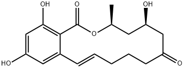 [3S,5R,11E,(-)]-3,4,5,6,9,10-ヘキサヒドロ-5,14,16-トリヒドロキシ-3-メチル-1H-2-ベンゾオキサシクロテトラデシン-1,7(8H)-ジオン 化学構造式