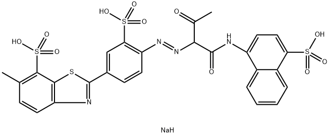 6-甲基-2-[4-[[2-氧代-1-[[(4-磺基-1-萘基)氨基]羰基]丙基]偶氮]-3-磺苯基]-7-苯并噻唑磺酸三钠盐 结构式