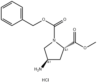 (2S, 4R)-4-amino-1-benzyloxycarbonyl-pyrrolidine-2-carboxylic acid-methyl ester hydrochloride Struktur